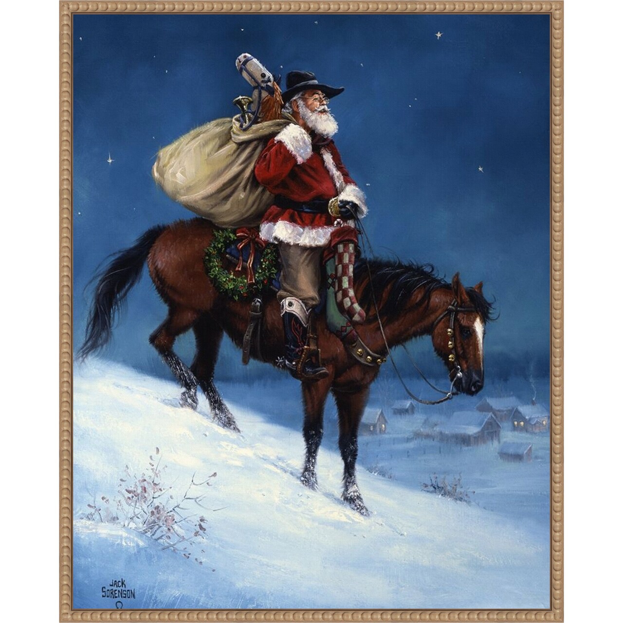 A Cowboy Christmas by Jack Sorenson 23-in. W x 28-in. H. Canvas Wall Art Print Framed
